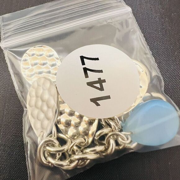 Blue Silver Tone Charm Dangle Drop Bracelet Spring Summer 7” 1477 - Picture 11 of 11